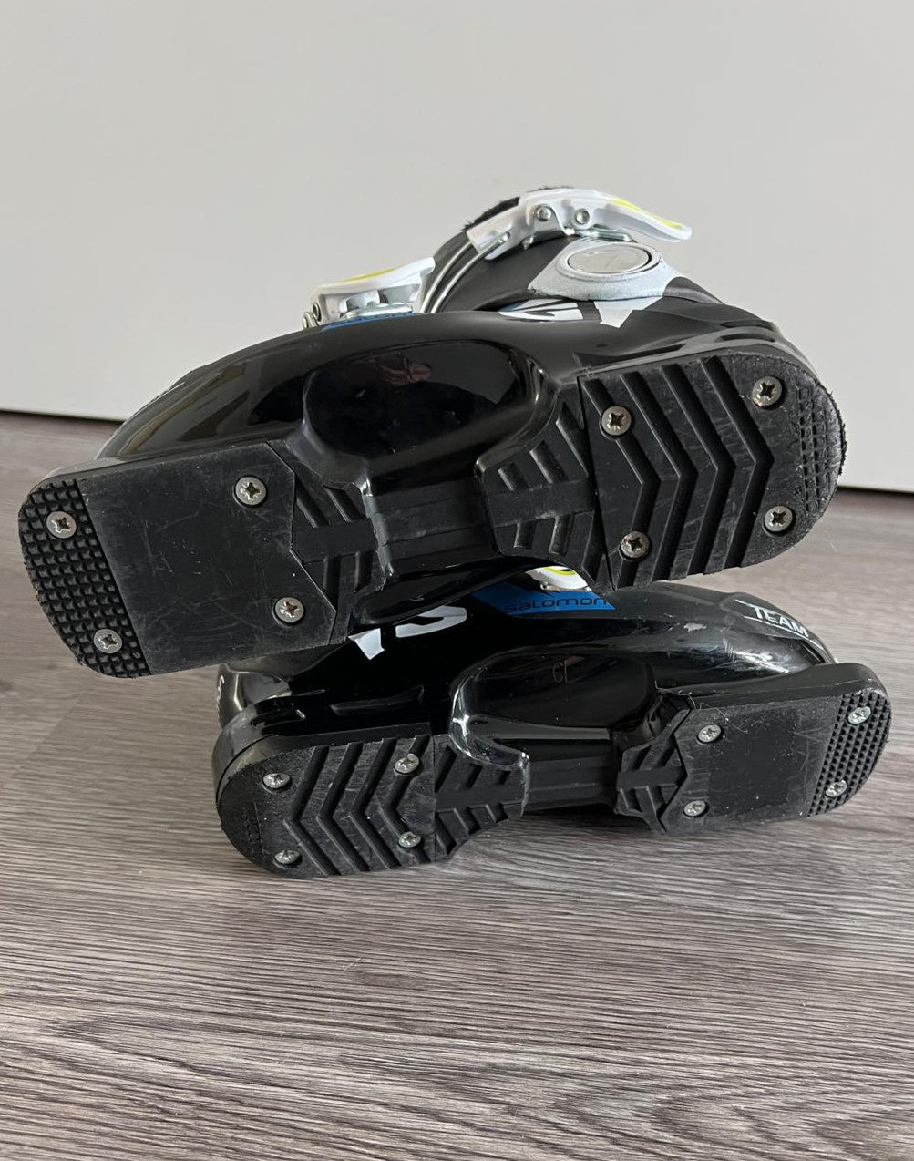 Ex Pasmodel: Salomon Skischoenen Zwart met blauw en wit mt 18